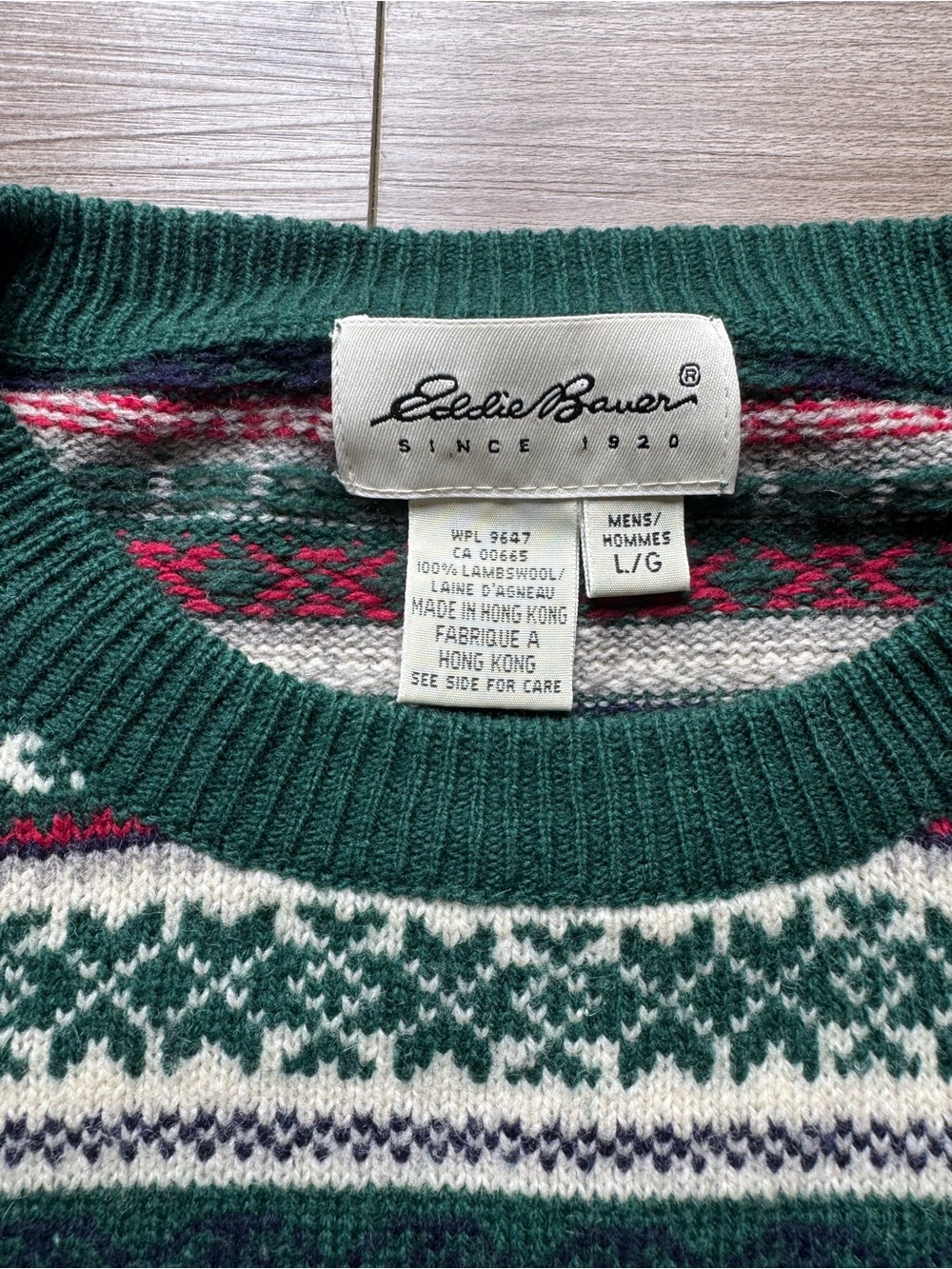Eddie Bauer Fair Isle Crewneck Lambswool Sweater Size Large Nordic pattern green - Picture 3 of 8